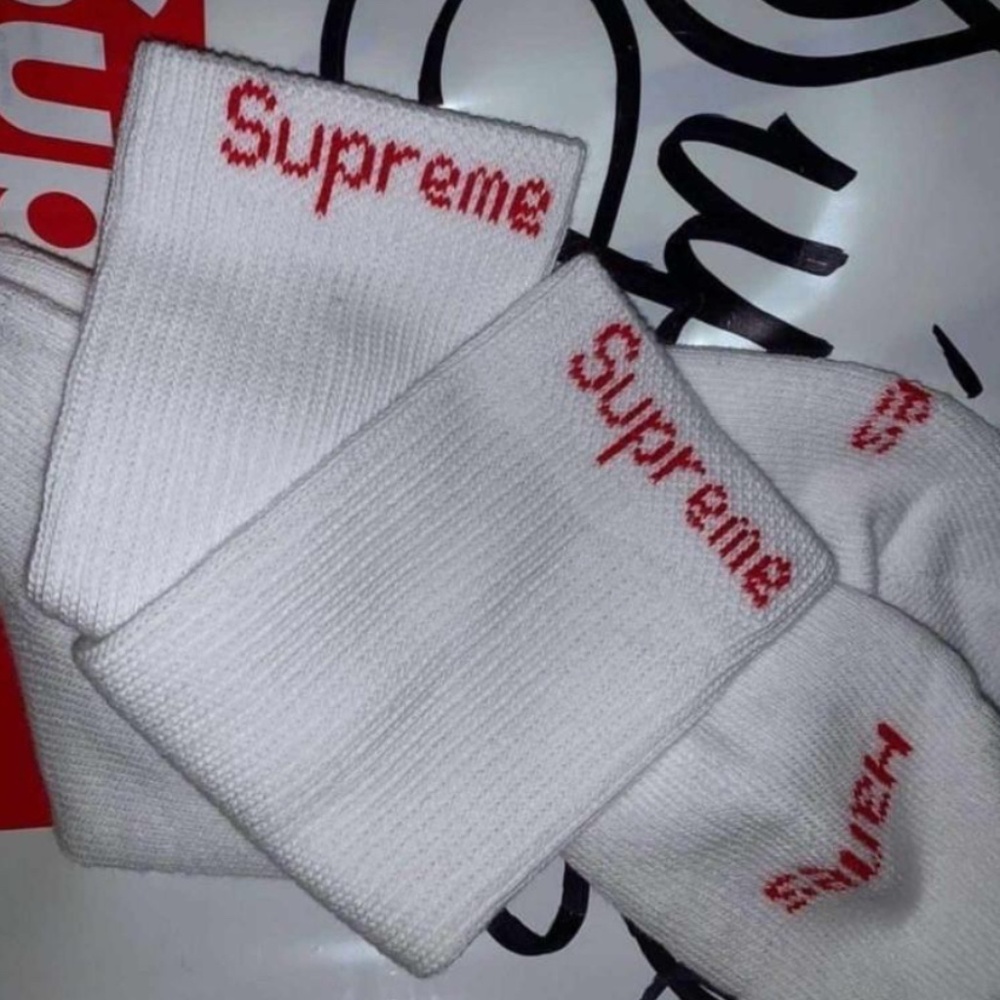 White supreme socks, red box logo